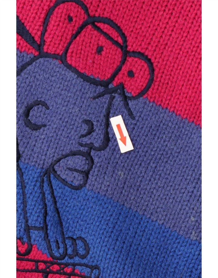 Vintage Herre grafisk rund hals sweater stor flerfarvet stribet