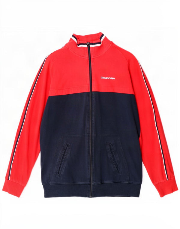 Diadora Mens Tracksuit Top Jacket 2XL Red Colourblock Cotton