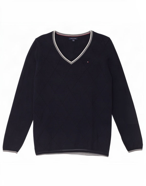 Tommy Hilfiger Womens V-Neck Jumper Sweater UK 12 Medium Navy Blue