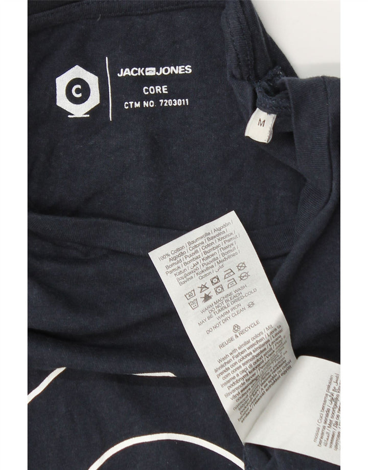 JACK & JONES Mens Graphic T-Shirt Top Medium Navy Blue Cotton