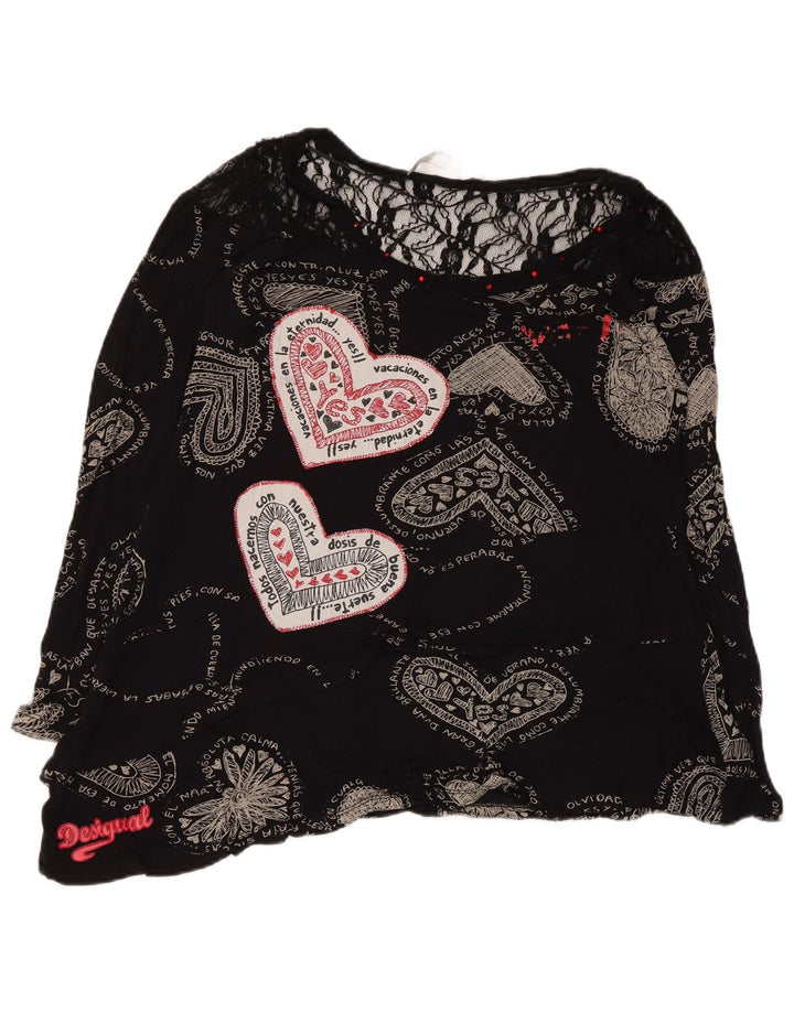 Desigual Womens Graphic Blouse Top UK 12 Medium Black Geometric Heart