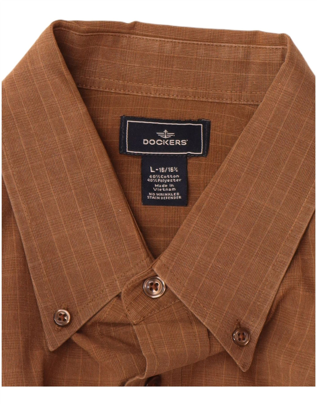 Dockers Mens Shirt Size 16 16 1/2 Large Brown Gingham Cotton