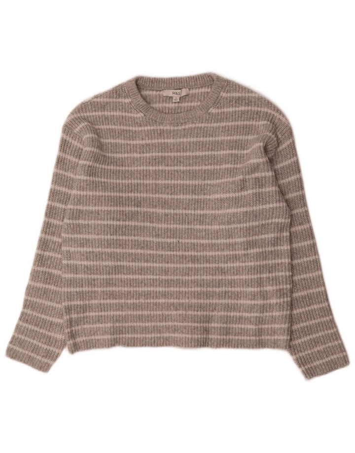 Marks & Spencer Womens Crew Neck Jumper Sweater UK 14 Medium Grey Striped