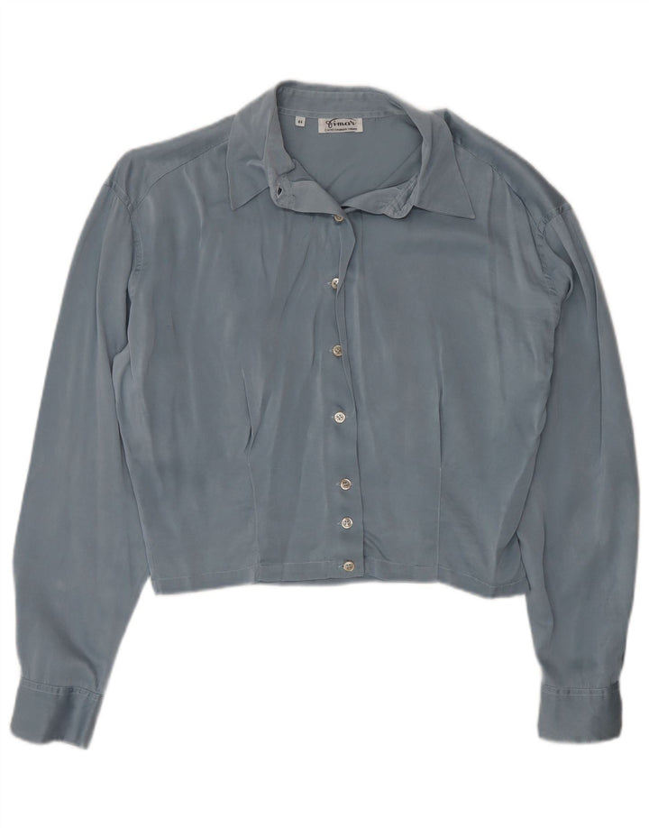 Vintage Dame Crop Shirt Bluse IT 44 Medium Blue Silk