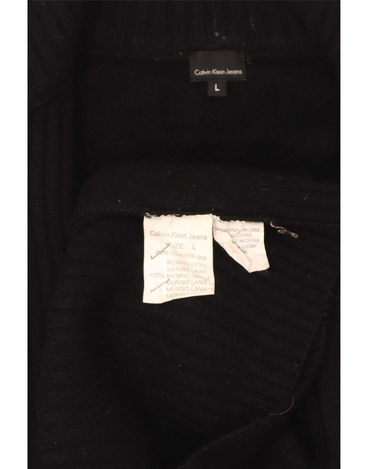 Calvin Klein Mens Cardigan Sweater Large Black Merino Wool
