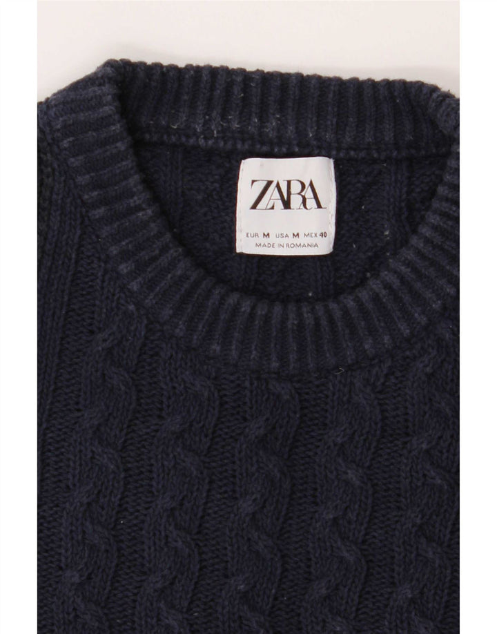Zara Mens Crew Neck Jumper Sweater Medium Navy Blue