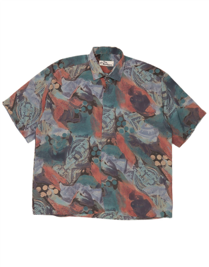 Vintage Mens Abstract Pattern Short Sleeve Shirt XL Multicoloured