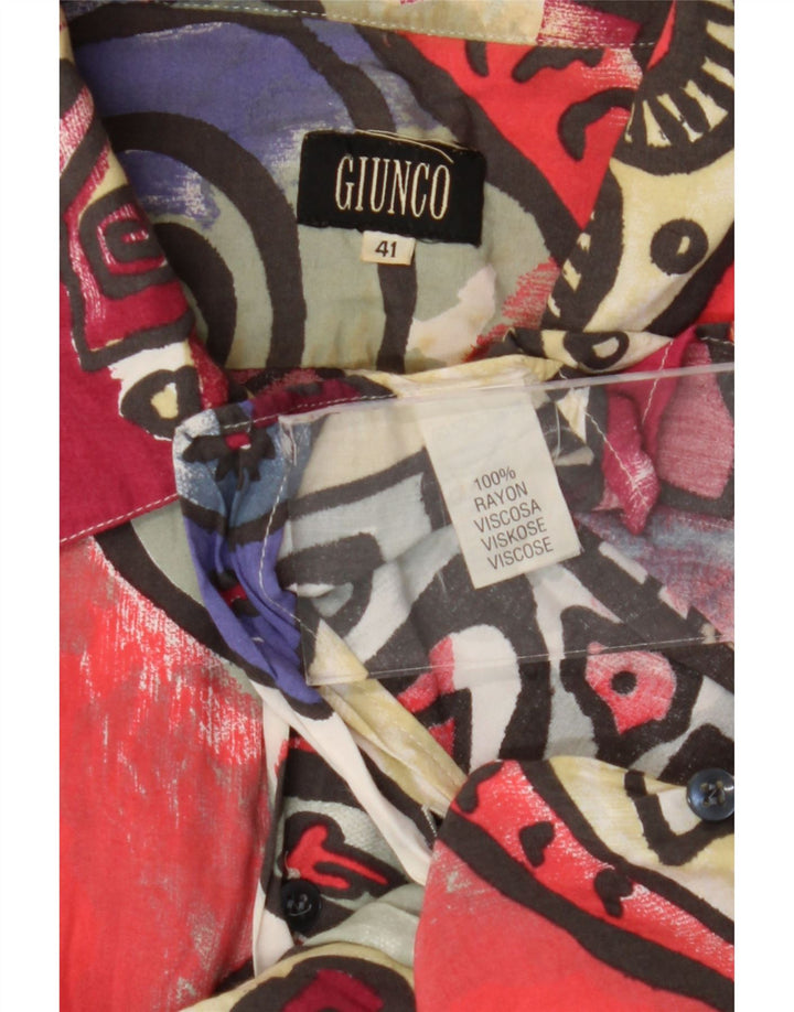 Giunco Mens Short Sleeve Shirt Size 41 Large Multicoloured Geometric Rayon