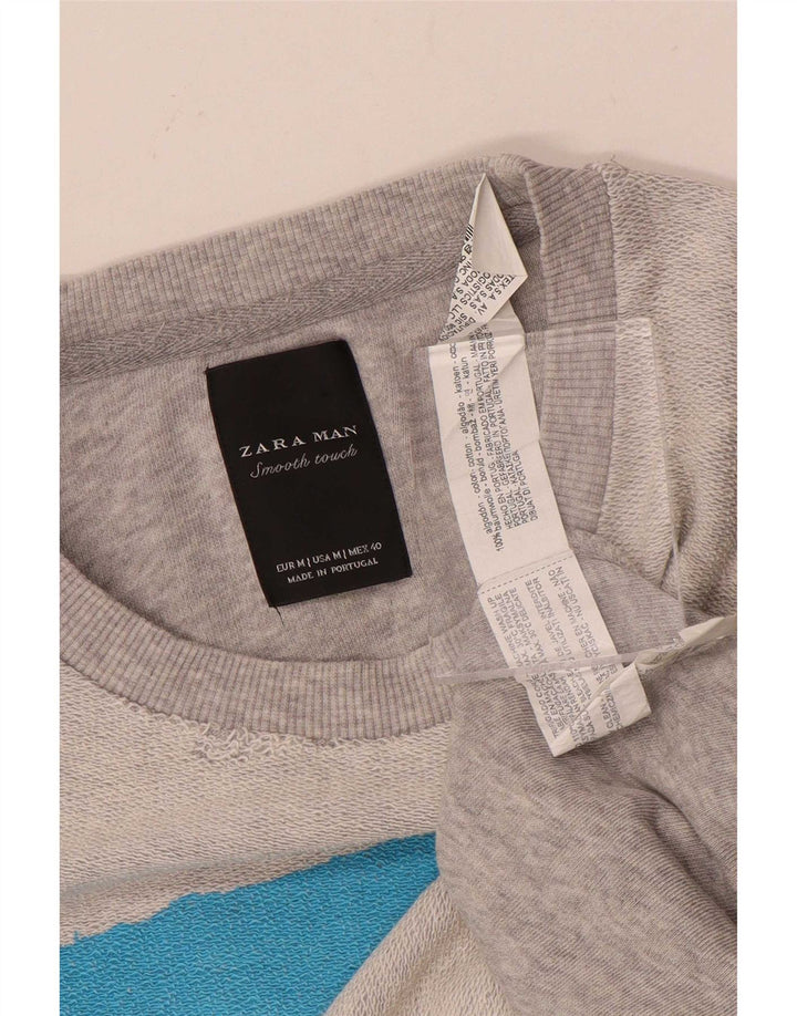 Zara Mens Sweatshirt Jumper Medium Grey Striped