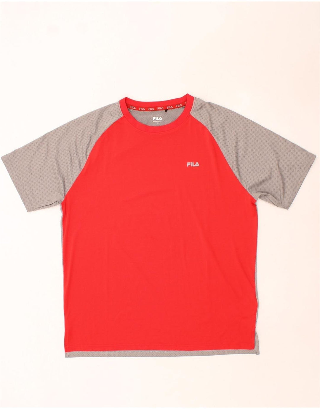 FILA Mens T-Shirt Top XL Red Colourblock Polyester Vintage Fila and Second-Hand Fila from Messina Hembry 