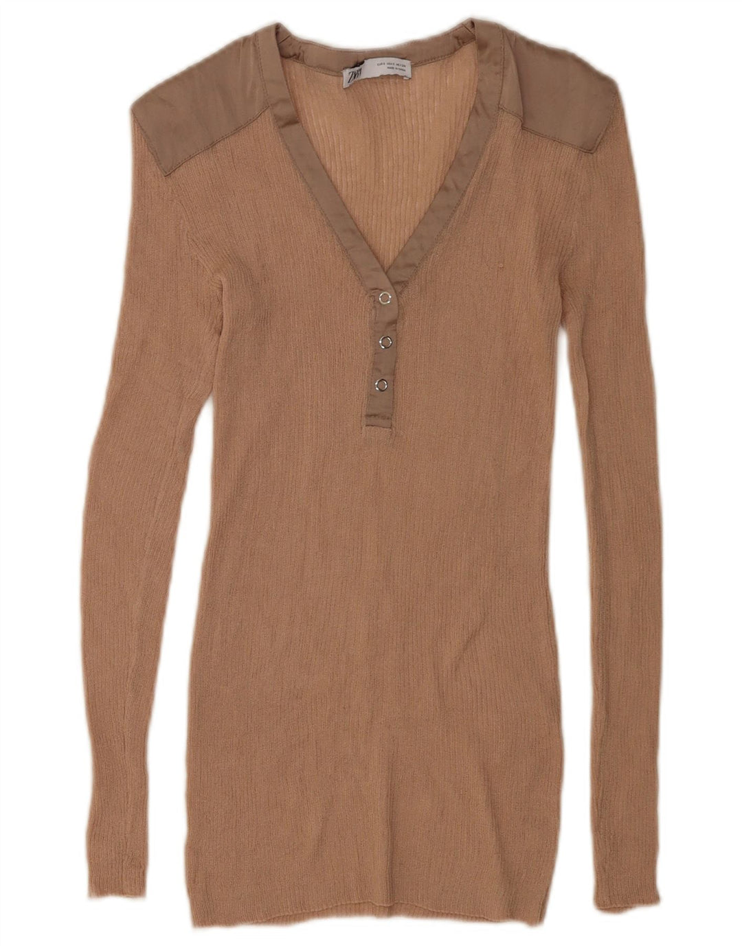 Zara Womens Top Long Sleeve UK 10 Small Beige Colourblock