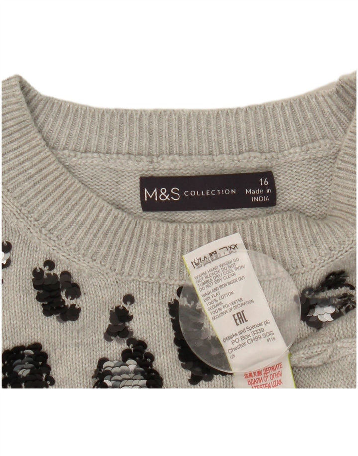 Marks & Spencer Womens Crop Crew Neck Jumper Sweater UK 16 Large Grey