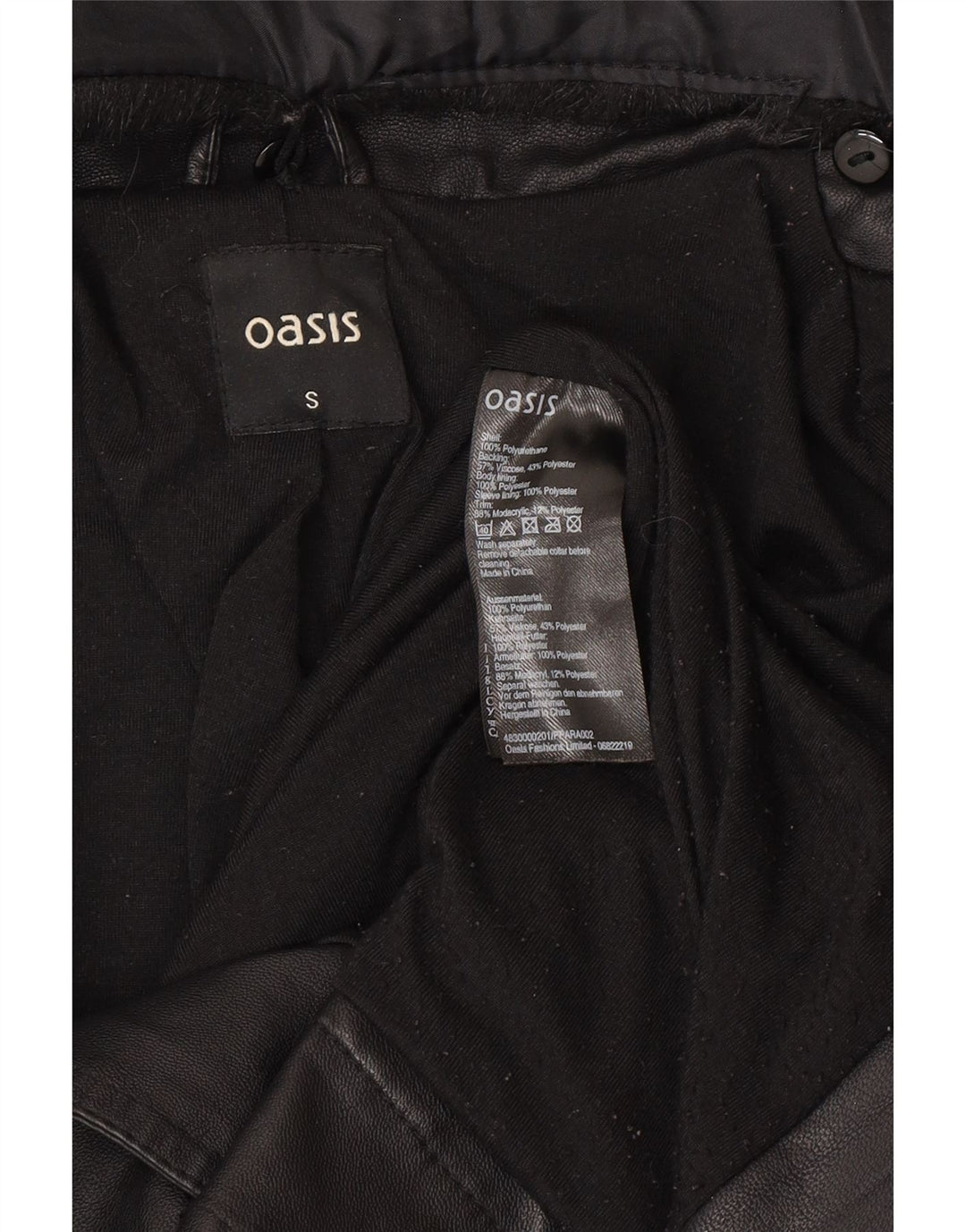 Oasis Mens Faux Leather Biker Jacket UK 36 Small Black Polyethylene