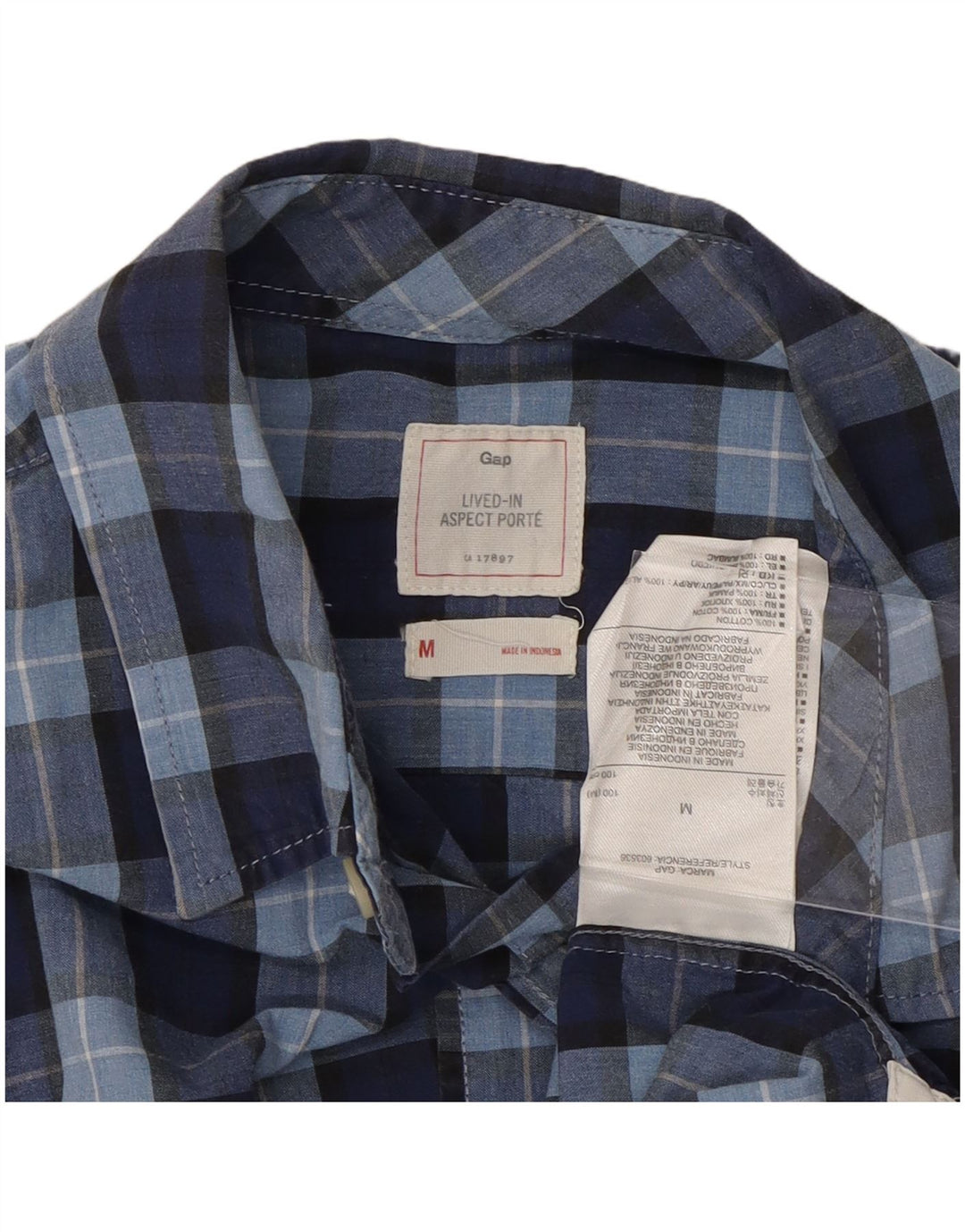 GAP Herren-Hemd aus mittelblauer Baumwolle mit Karomuster in Marineblau