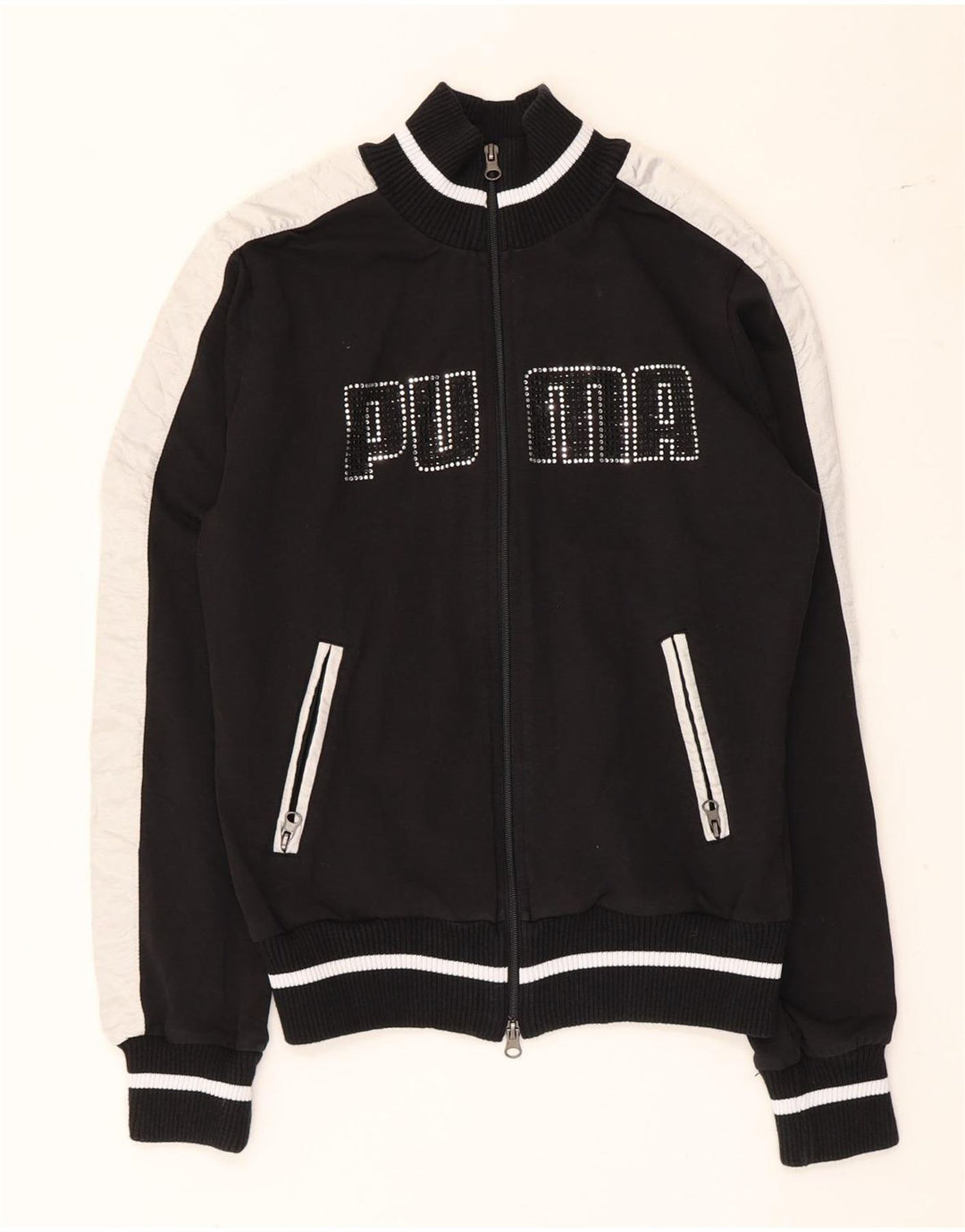 Puma Womens Graphic Tracksuit Top Jacket UK 12 Medium Black Colourblock