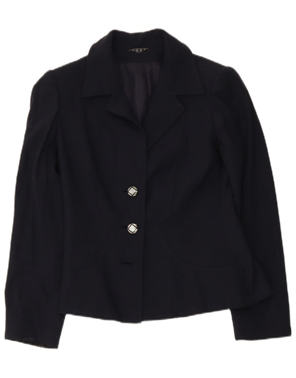 Jaqueta blazer feminina vintage de 2 botões Reino Unido 10 pequeno azul marinho
