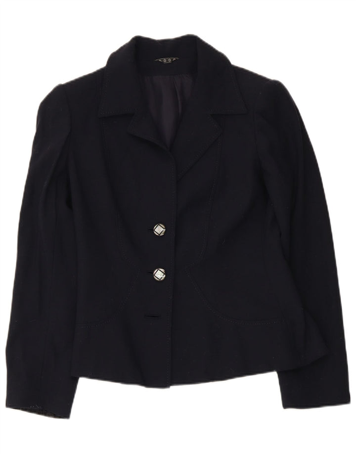 Jaqueta blazer feminina vintage de 2 botões Reino Unido 10 pequeno azul marinho