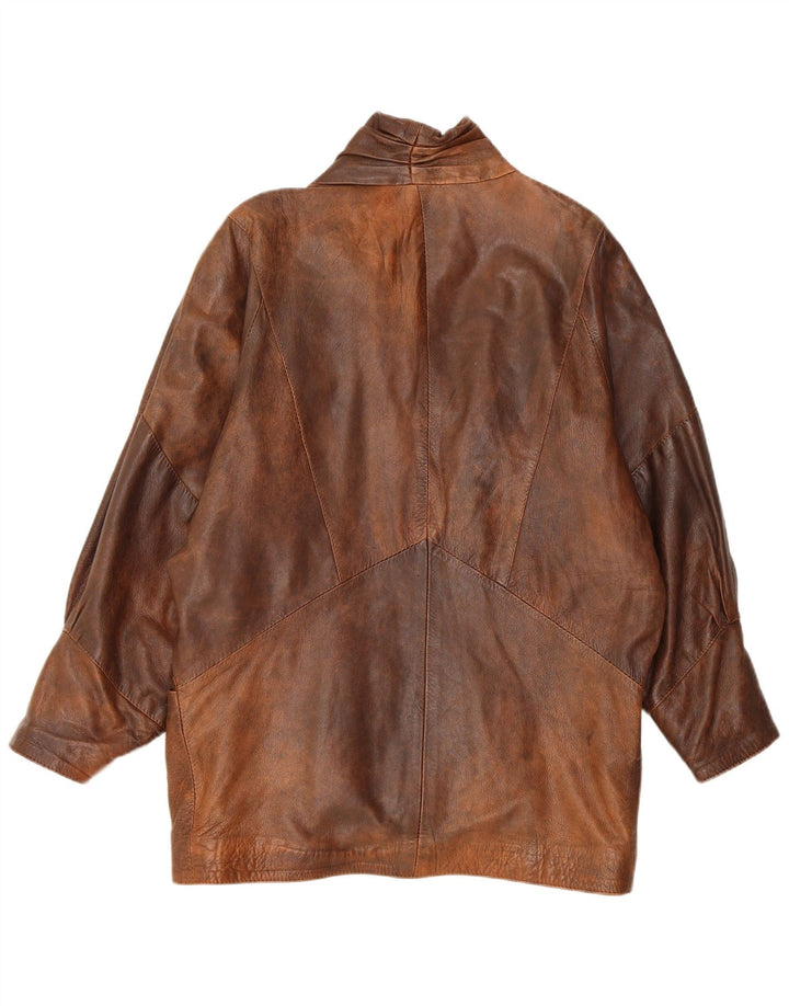 Vintage Womens Oversized Leather Jacket UK 10 Small Brown Leather