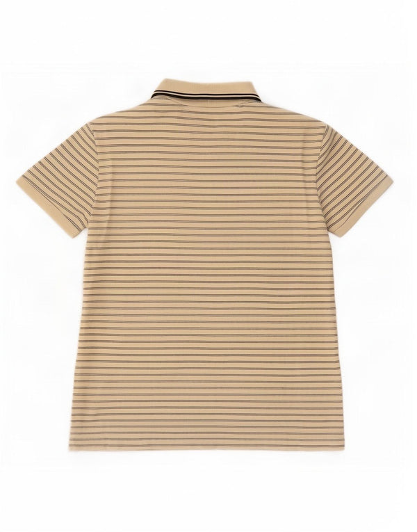 Fred Perry Womens Polo Shirt UK 14 Large Beige Striped Cotton