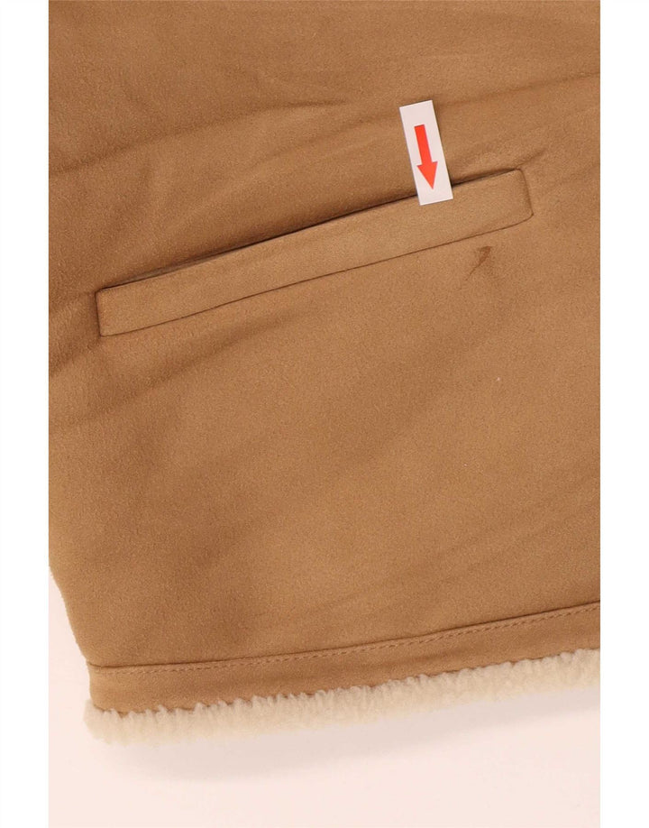 Zara Mujer Chaqueta Sherpa Extragrande UK 6 XS Marrón Poliéster