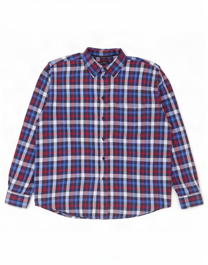 James Pringle Mens Flannel Shirt Large Navy Blue Check Polyester