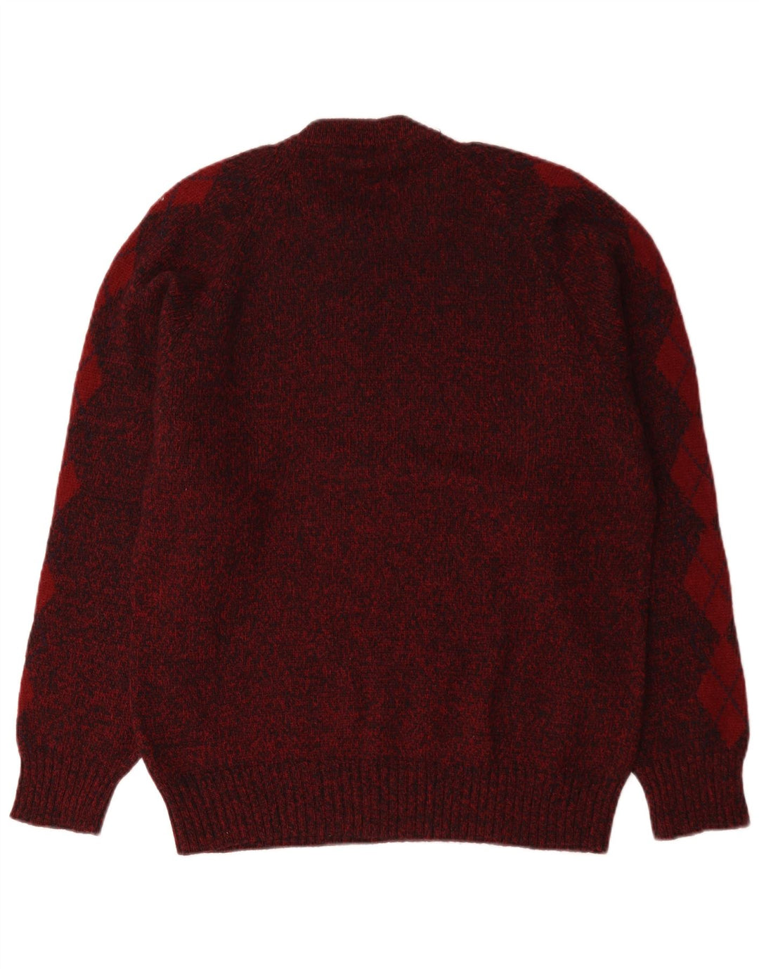 S.Moritz Herren-Pullover mit Rundhalsausschnitt, Größe S, Burgunderrot, Argyle/Diamond-Wolle