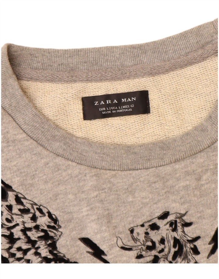 Zara Herren-Sweatshirt mit Grafik, Größe L, Grau
