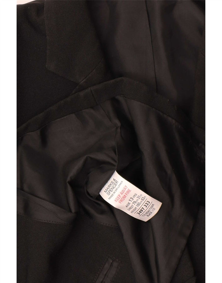 Marks & Spencer Boys 2 Button Blazer Jacket 12-13 Years Black Polyester