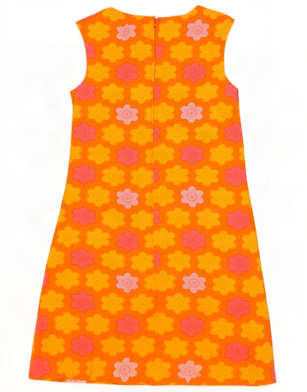 Vintage Damen Ärmelloses A-Linien-Kleid IT 40 Small Orange Floral Cotton