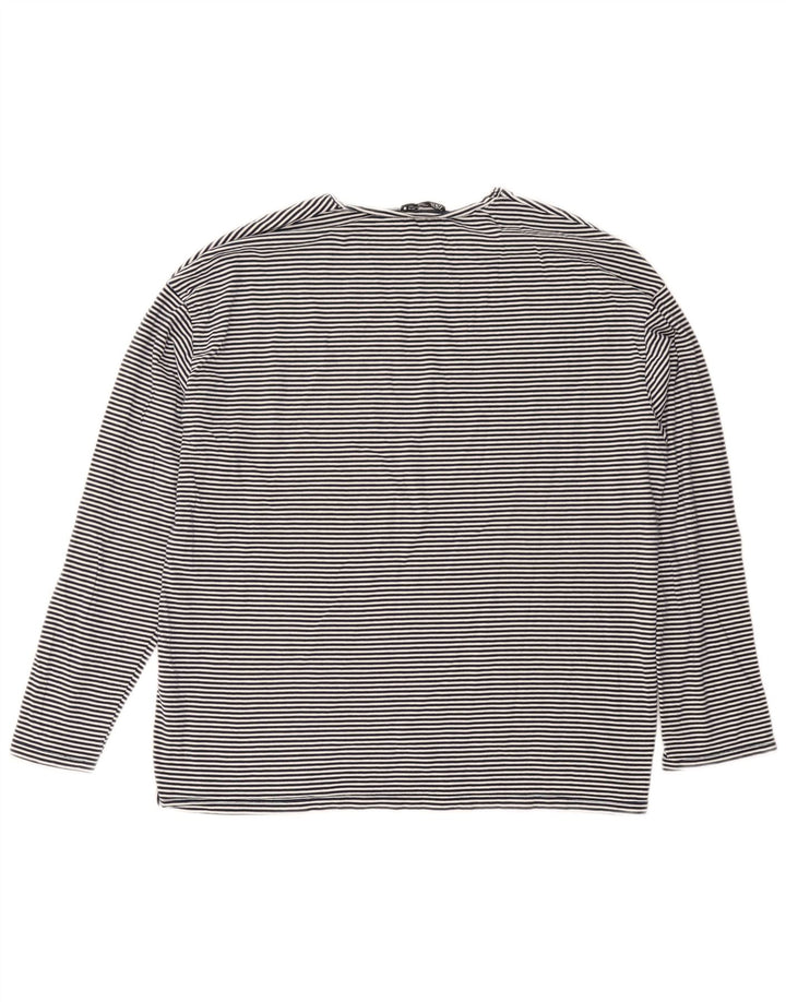 Zara Womens Oversized Top Long Sleeve UK 10 Small Navy Blue Pinstripe