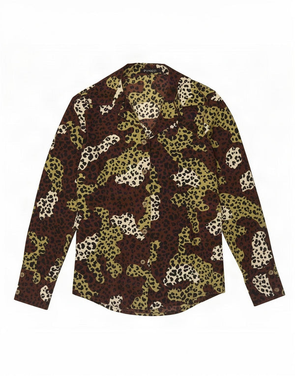 Pinko Womens Shirt Blouse UK 12 Medium Brown Animal Print Polyester