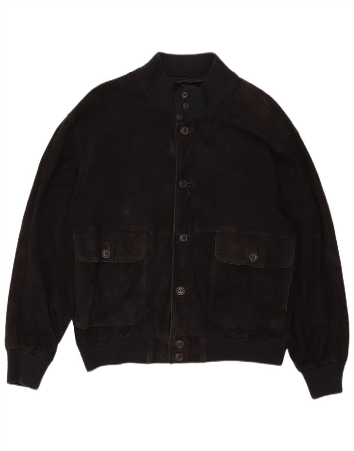 Vintage męska zamszowa kurtka bomber UK 40 duża czarna skóra