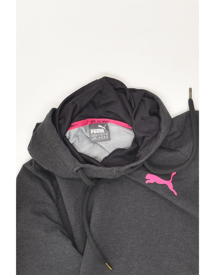 PUMA Womens Hoodie Jumper UK 12 Medium Grey Cotton | Vintage Puma | Thrift | Second-Hand Puma | Used Clothing | Messina Hembry 