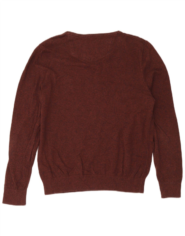 Fat Face Mens V-Neck Jumper Sweater Large Brown Flecked Cotton