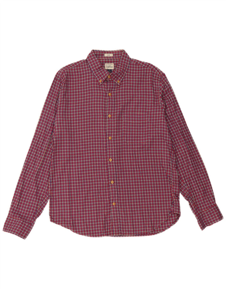 J. CREW Mens Slim Fit Flannel Shirt Large Red Check Cotton