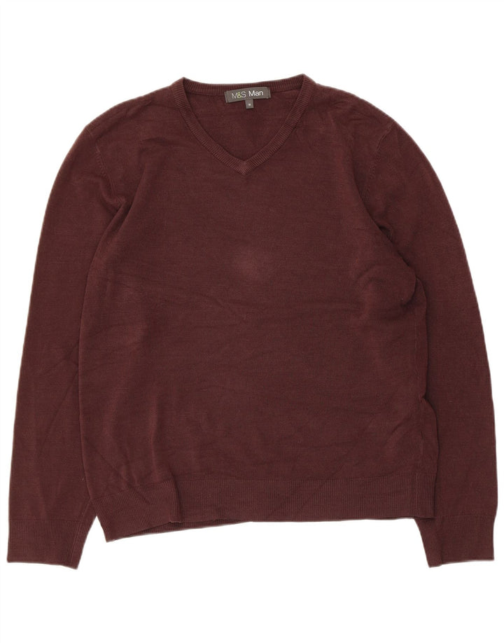 Marks & Spencer Womens V-Neck Jumper Sweater UK 14 Medium Brown Acrylic