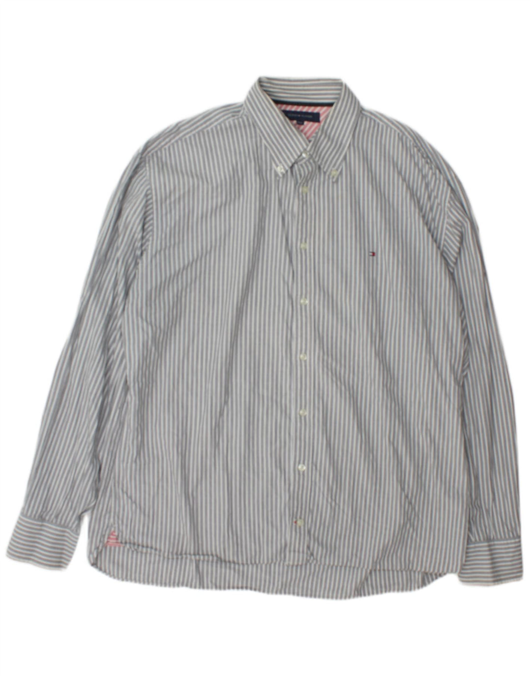 Tommy Hilfiger Mens Shirt 2XL Grey Striped Cotton