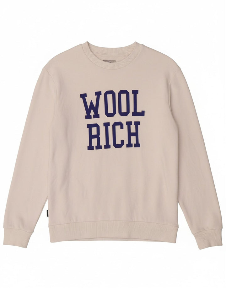 WOOLRICH Boys Graphic Sweatshirt Jumper 10-11 Years White Cotton Vintage Woolrich and Second-Hand Woolrich from Messina Hembry 