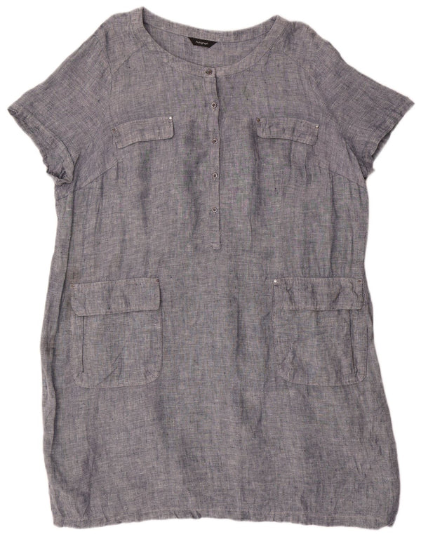 Marks & Spencer Damska sukienka typu shift UK 22 3XL niebieska lniana