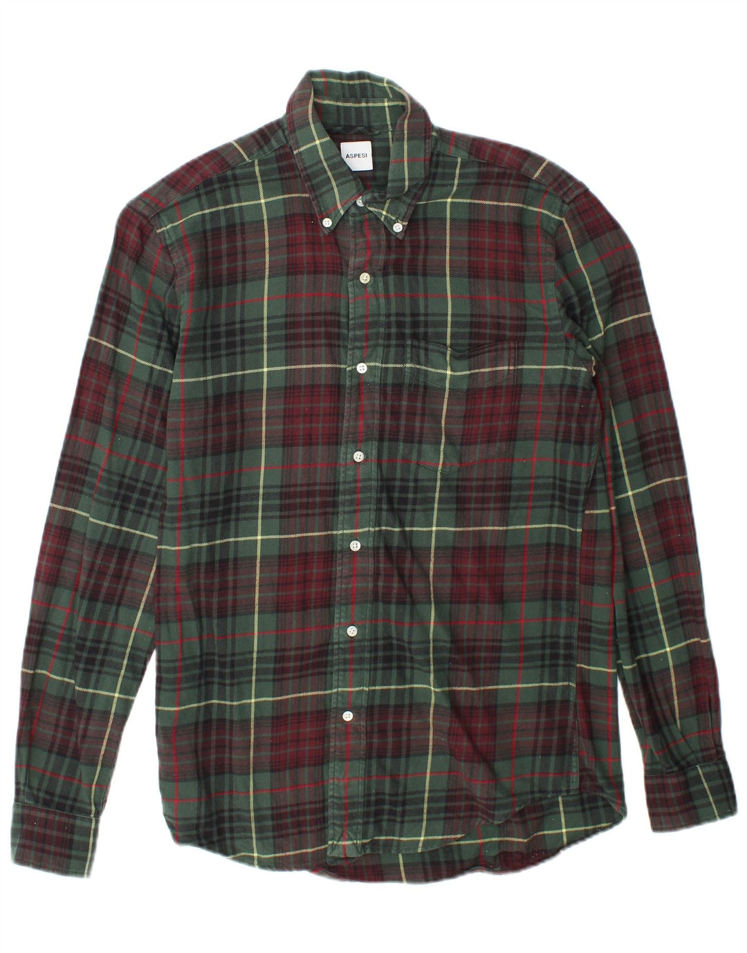 Aspesi Chemise Flanelle Homme Petit Carreau Vert Coton