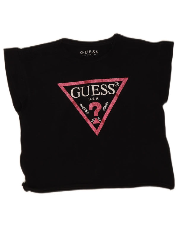 Guess Womens Crop Graphic T-Shirt Top UK 12 Medium Black Cotton