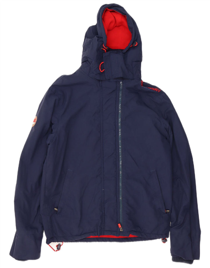 SUPERDRY Mens Windcheater Hooded Windbreaker Jacket UK 38 Medium Navy Blue