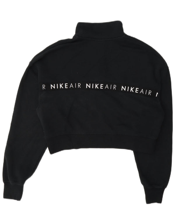 Nike Womens Crop Graphic Zip Neck Sweatshirt Pullover UK 14 Medium Marineblau
