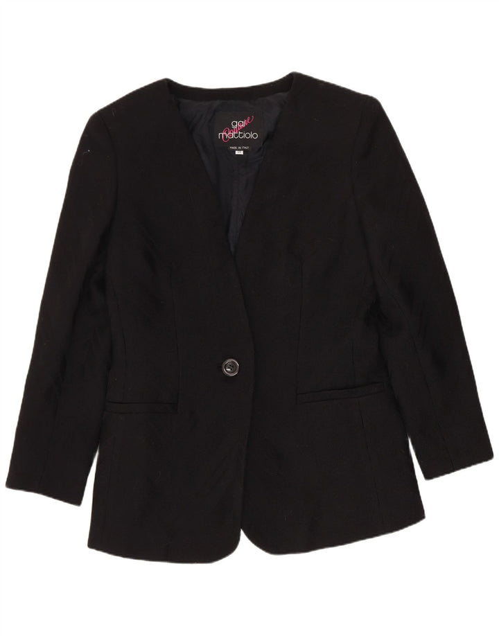 Jaqueta blazer feminina Gai Mattiolo com 1 botão IT 46 grande lã virgem preta