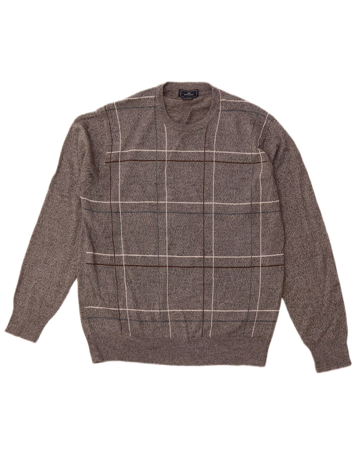Pulover pentru bărbați DOCKERS cu decolteu rotund, acrilic cu carouri, gri mediu