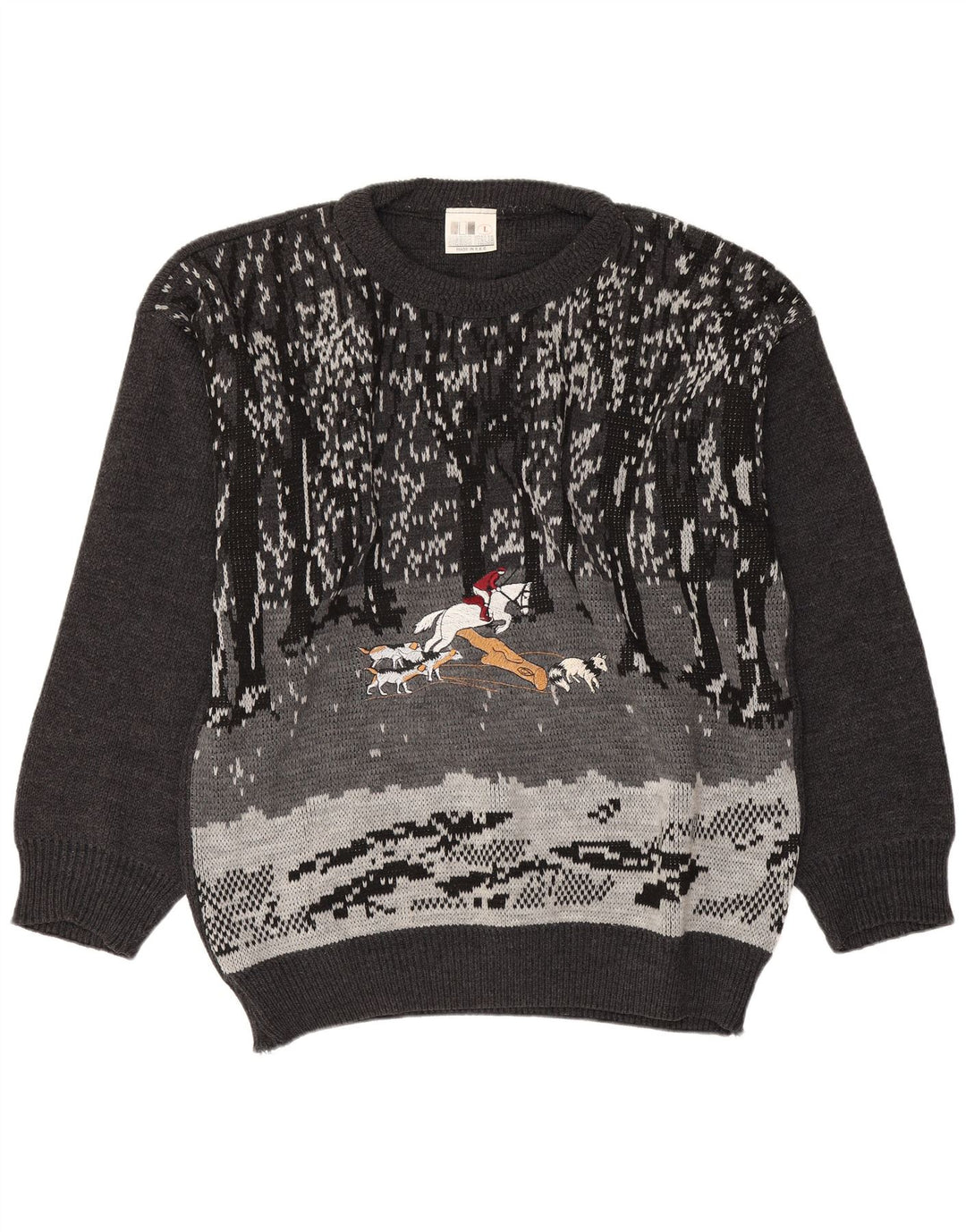 Maglione vintage da uomo con collo a barca con grafica, grande grigio