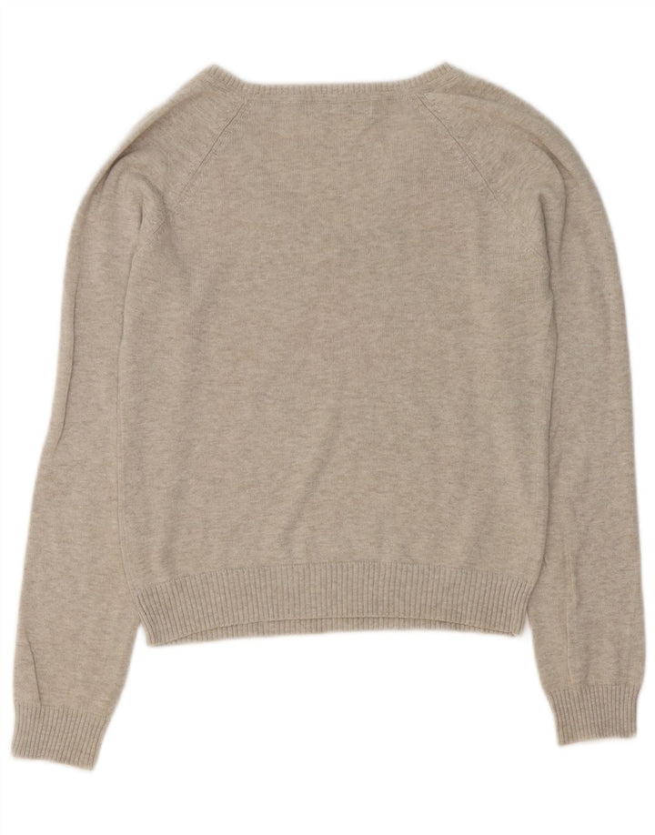 Zara Womens Crop V-Neck Jumper Sweater UK 12 Medium Grey Argyle/Diamond