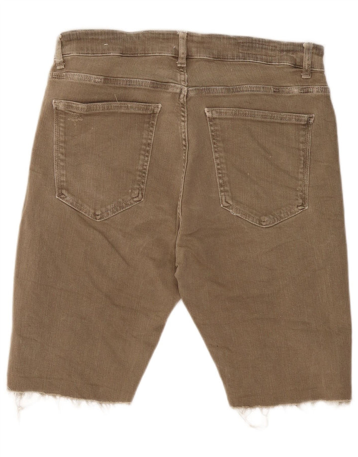ZARA Mens Distressed Denim Shorts EU 46 XL W36  Khaki