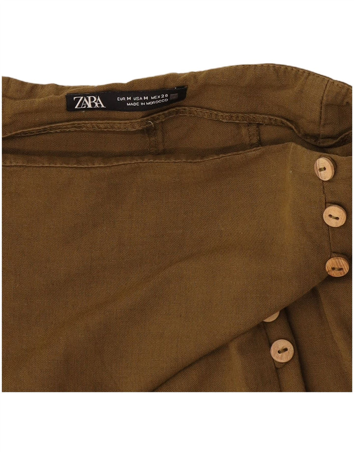 Zara Dame Højtalje Midi Nederdel Medium W28 Khaki