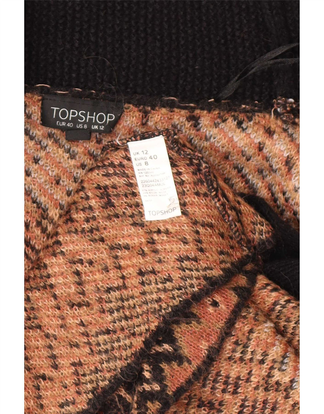 Topshop Womens Oversized Open Cardigan Sweater UK 12 Medium Brown Geometric